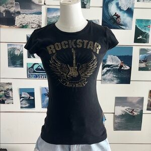 Streetwear Society Black Tee with Gold Rockstar Y2K full length